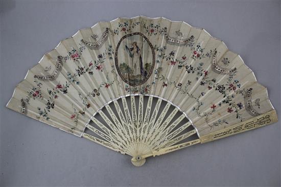 An early 19th century French bone fan,